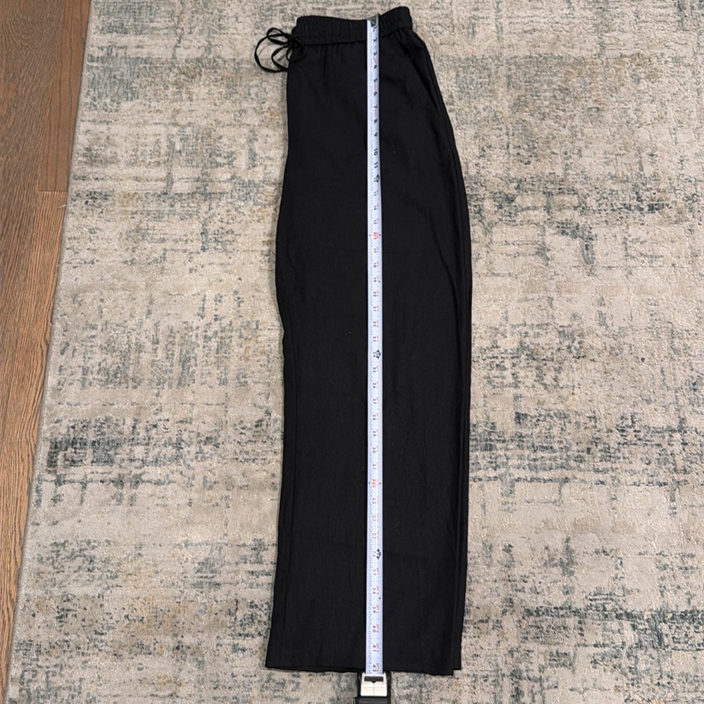 Woman’s Black Elastic Waist Linen Pants with Drawstring - Picture 5 of 7